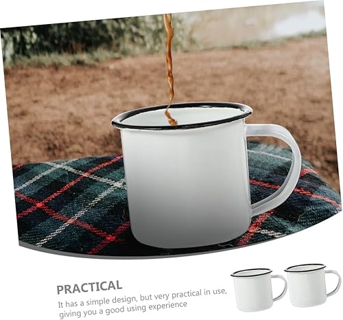 Miniatura 7 de BESPORTBLE Juego de tazas de esmalte blanco de 2.4 in, 2 piezas para almacenamiento de chocolate caliente, tazas de café, taza de hierro vintage,
