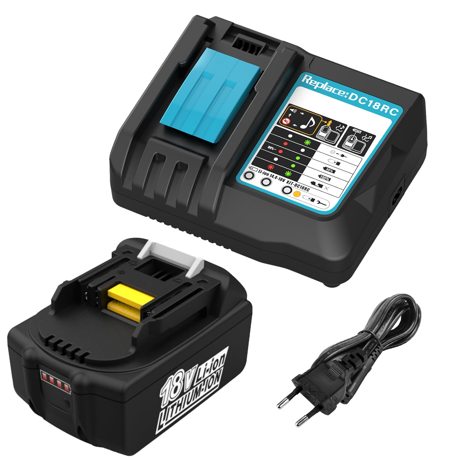 Batería 18V 5,5Ah con Cargador para Makita | Compatible BL1850 BL1860 BL1850B BL1860B BL1840 BL1830, Compatible Cargador DC18RA DC18RC DC18RD