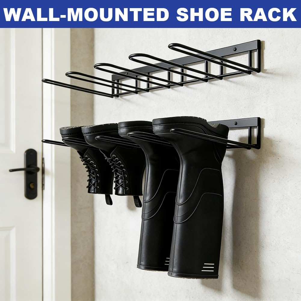 Tensor de botas para colgar en la pared, soporte para botas y zapateros, de metal negro, inoxidable, para 4 pares de almacenamiento de botas al aire libre, pasillo, terraza