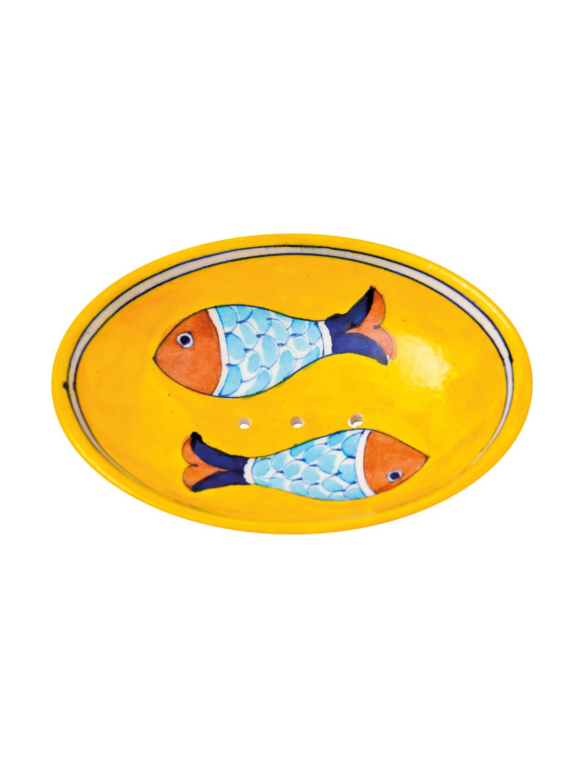 Tranquillo Ceramic soap dish handpainted fish with holes for water drainage 13 x 9.5 x 2 cm