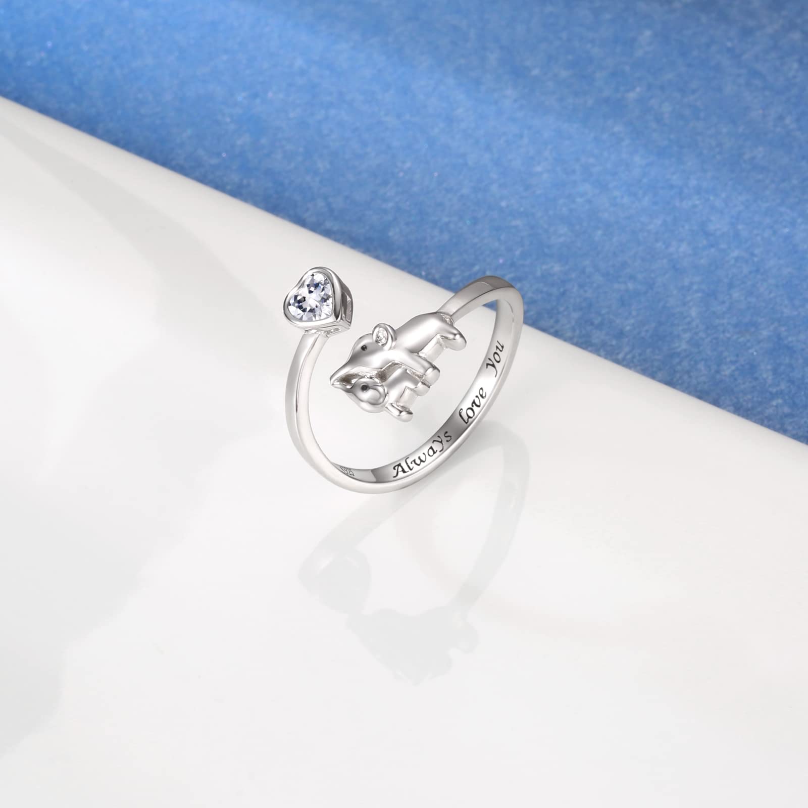 Anello a forma di elefante, in argento Sterling 925, regolabile, con ciondolo a forma di cuore, per donne, moglie, mamma, nonna, figlia, regalo