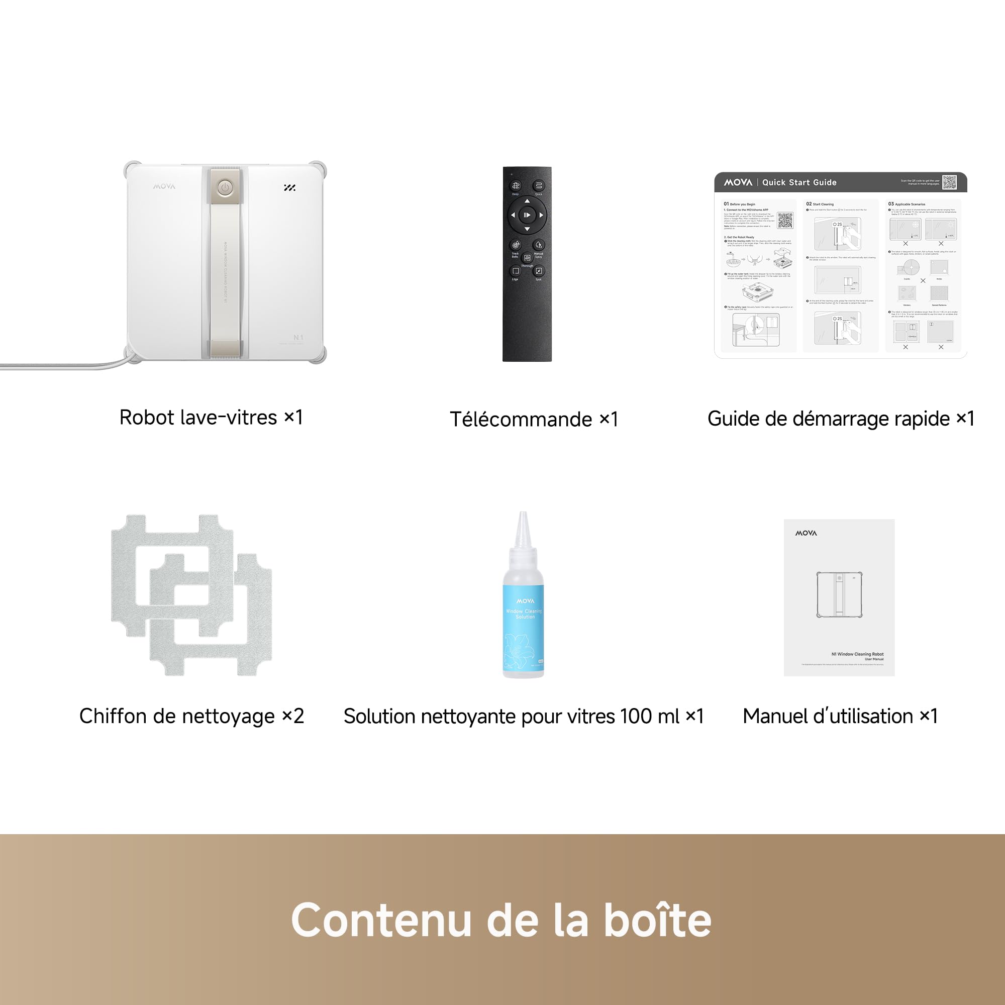 MOVA N1 Robot lave-vitres compact, système de brumisation double, aspiration 8000 Pa, système de sécurité et trajectoire intelligente pour une couverture totale