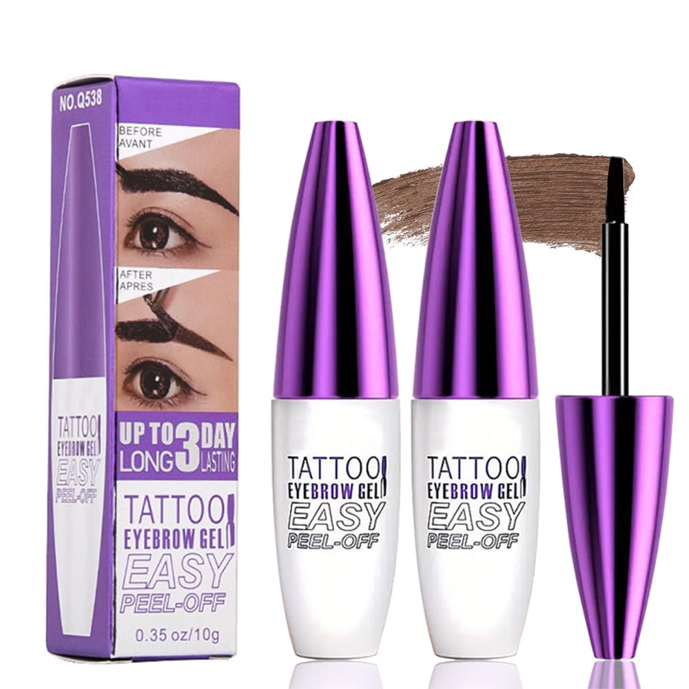 2Pcs Dark Brown Peel Off Brow Tint Gel - Waterproof Sweatproof Tattoo Effect Transfer-Resistant Multi-Day Wear All Skin