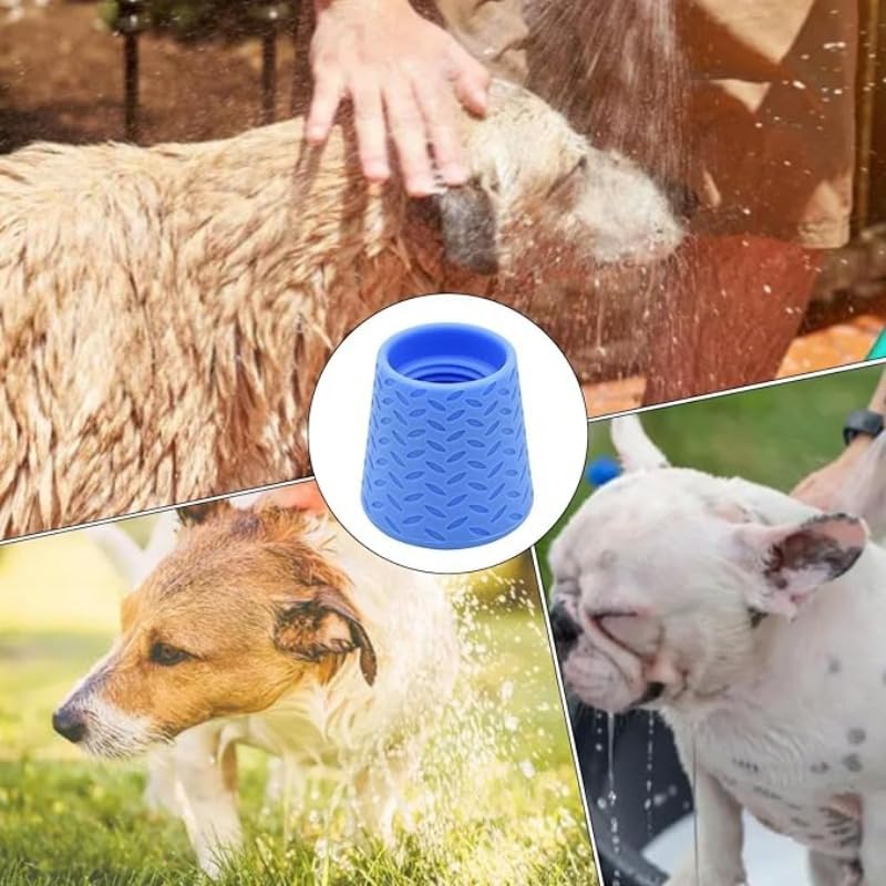 Tragbarer Hunde-Duschkopf – Silikon-Haustier-Duschaufsatz für Wasserflaschen, Outdoor-Reisen, Camping und Strandgebrauch (blau)