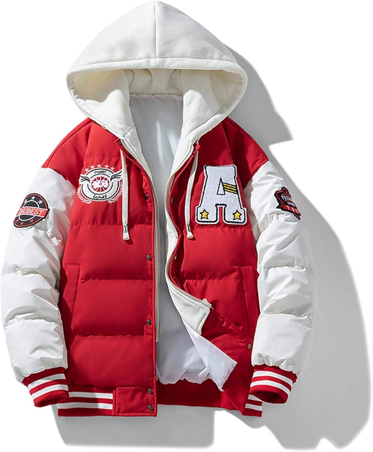 Uomo Inverno Hip Hop modalità Varsity con Cappuccio Downwork Falso Baseball Breve Bestickt Baseball Falso Due Pezzi Felpa con Cappuccio