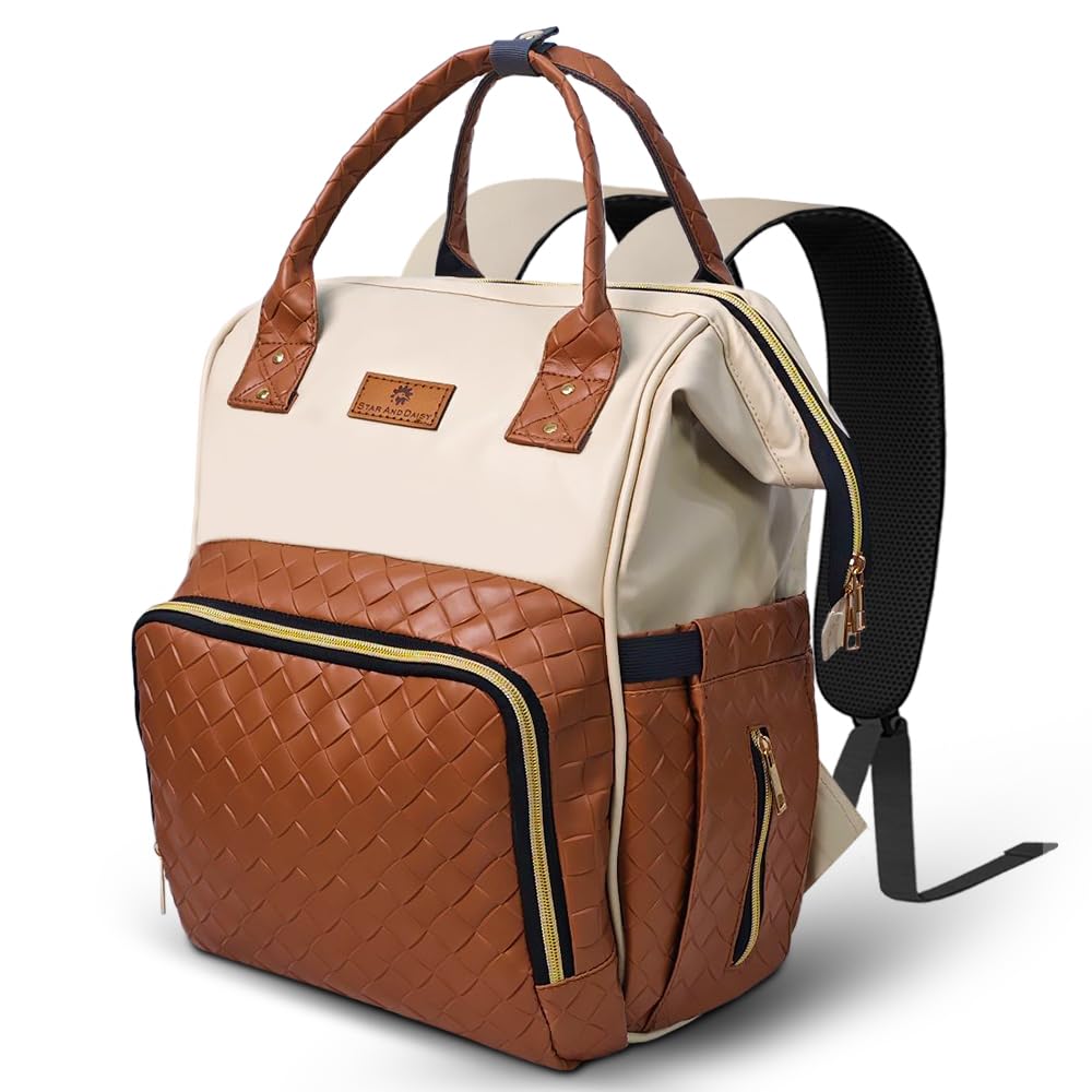 StarAndDaisy Diaper Bag for Mothers for Travel/Diaper Bag with Multi Compartments & Insulated Bottle Pockets, Waterproof Baby Bag for Mother Travel, Ultra soft fabric, 24 L capacity - Beige Brown-picture-27