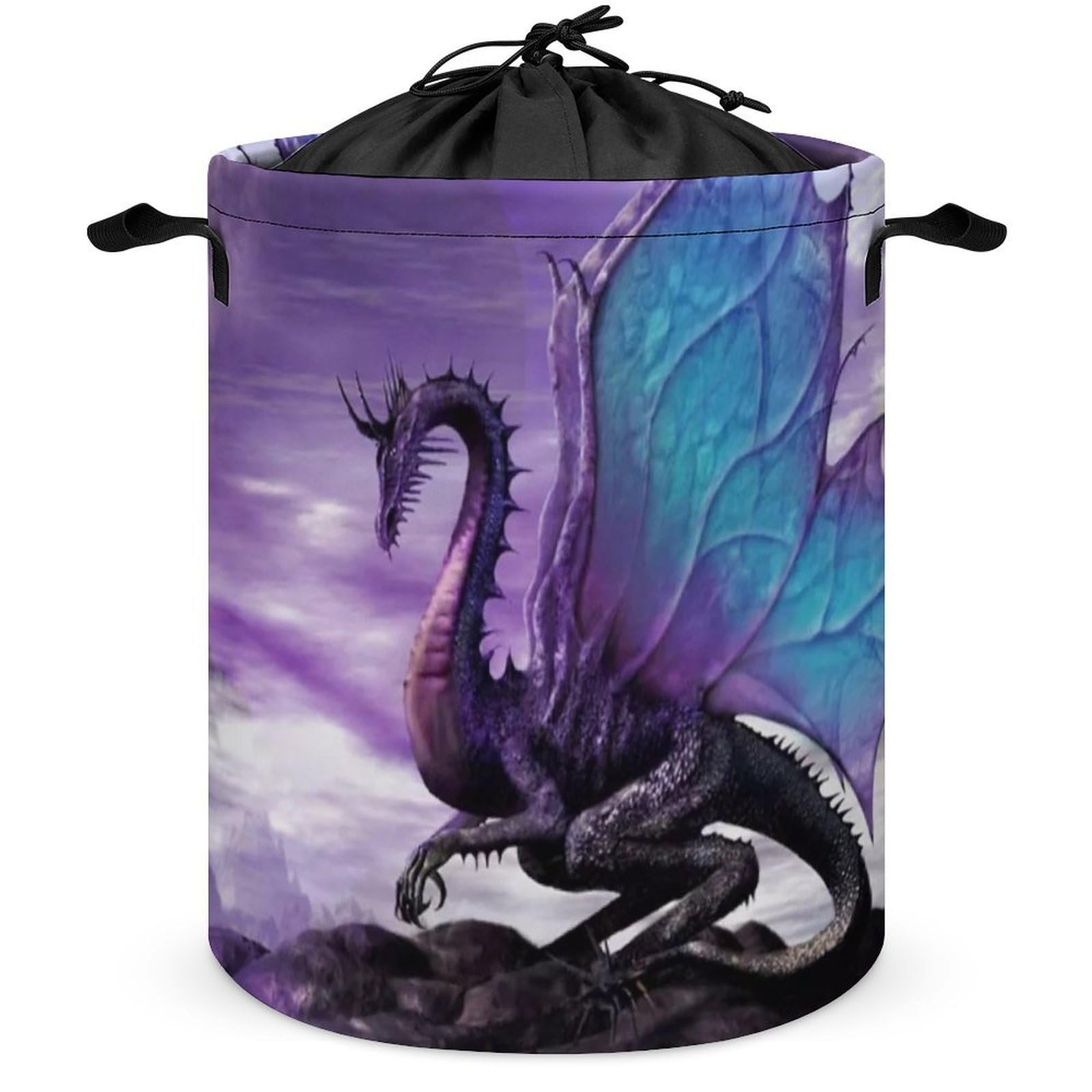 Qjjinxior Drawstring Laundry Hamper, Purple Dragon Purple Moon Laundry Basket, Washing Basket with Handle
