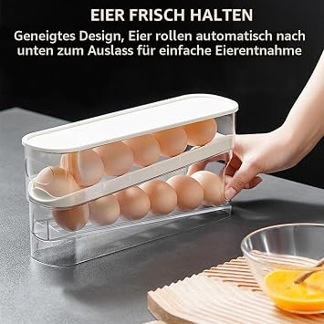 Egg Holder Refrigerator 2 Layers Automatic Rolling Egg Container Egg Storage Kitchen Organizer for Eggs Egg Storage Container Stackable Transparent