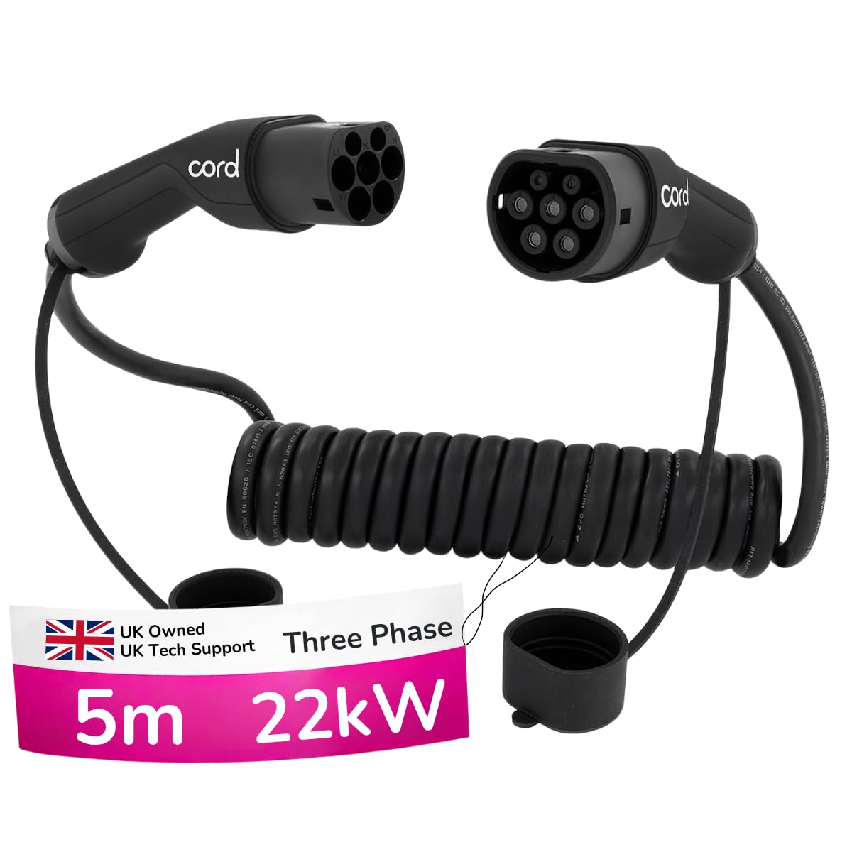 NEW Cord Electric Vehicle Coiled Charging Cable 5 metre 380V 32A 22KW