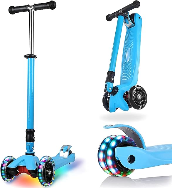 IMMEK 3-Wheels Scooter for Kids and Toddlers Boys and Girls with Flashing LED Wheels, Adjustable Height, Easy Folding System, Anti-Slip Deck Lean to Steer, Best Gifts for Children Age 3-12 Years Old