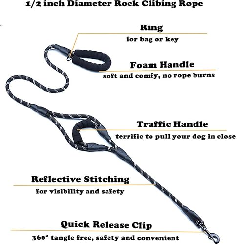 Miniatura 2 de Love Dream Correa para perro de 6 pies de largo con 2 cómodas asas acolchadas, hilos reflectantes con doble asa para control de seguridad, correa de