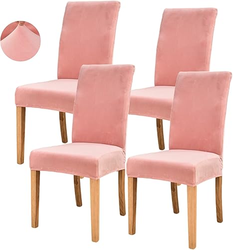 Miniatura 8 de Juego de 4 fundas de terciopelo suave para sillas de comedor, fundas elásticas para sillas de comedor, lavables y extraíbles, color naranja
