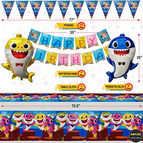 Empire Party Supply 154 Pc Baby Shark Party Supplies And Birthday Decorations, Disposable Tableware Kit, Blowing Dragon Paper, Hats, Gift Bag, Banner, Blowouts, Balloon, Cake Toppers, Pennant #TOP2