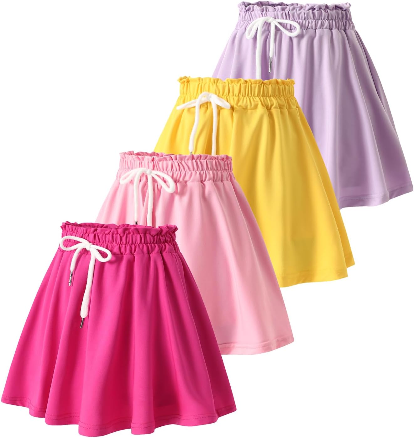 Girls 4 Pack Athletic Skirts Set Tennis Golf Skirts with Shorts Running Flowy Skorts 3-12Y