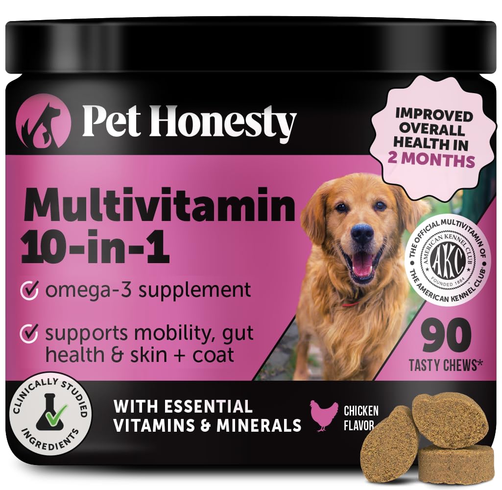 Multivitamin Dog Supplement, Glucosamine Chondroitin for Dogs, Probiotics, Omega Fish Oil, Dog Supplements & Vitamins, Vitamins for Skin and Coat Allergies (Chicken 90 ct)