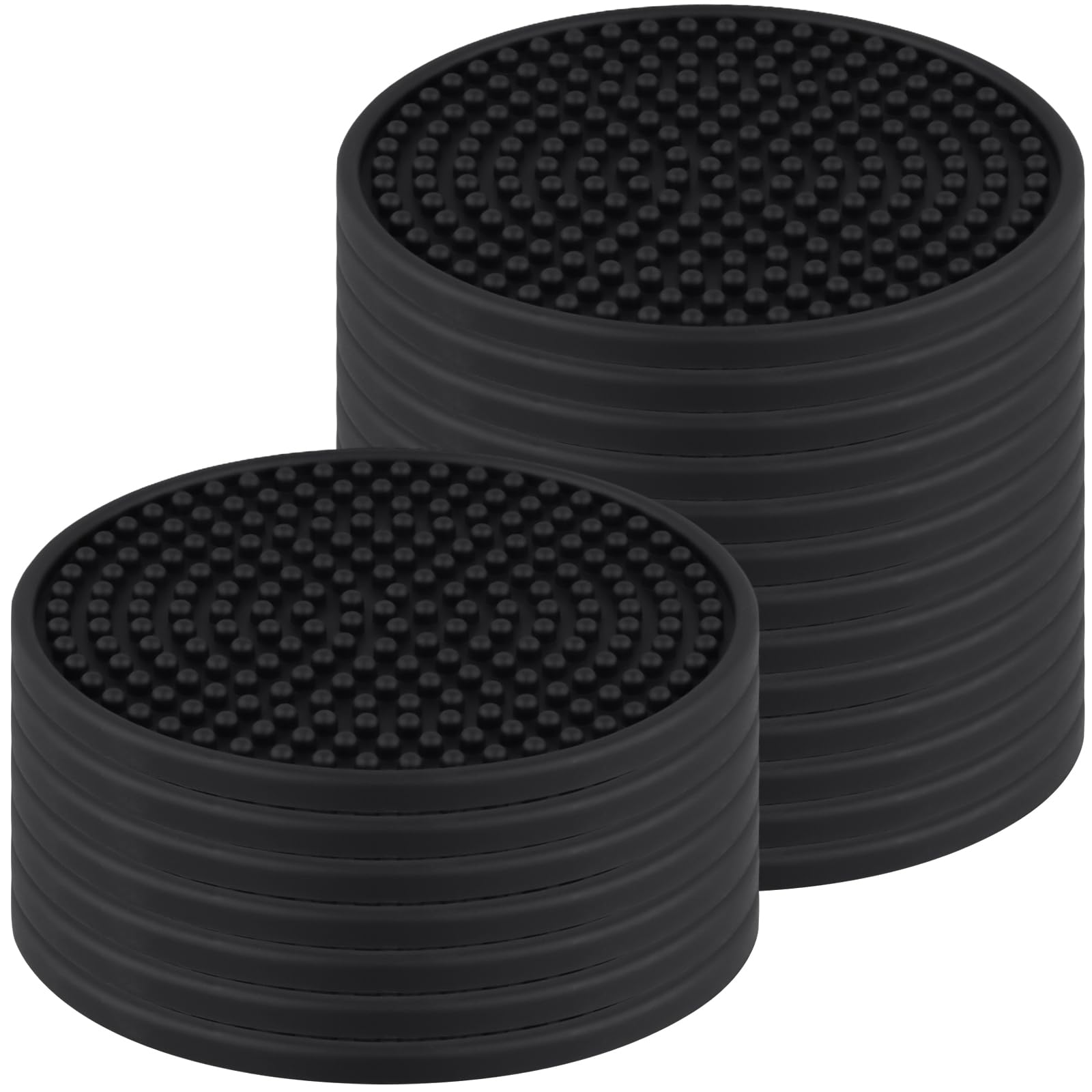 FUNSUEI Set of 20 Silicone Round Drink Coasters - 10x0.5cm Black Non-Slip Base Protects Table Surfaces Drink Mats for Coffee Beer Bar Use