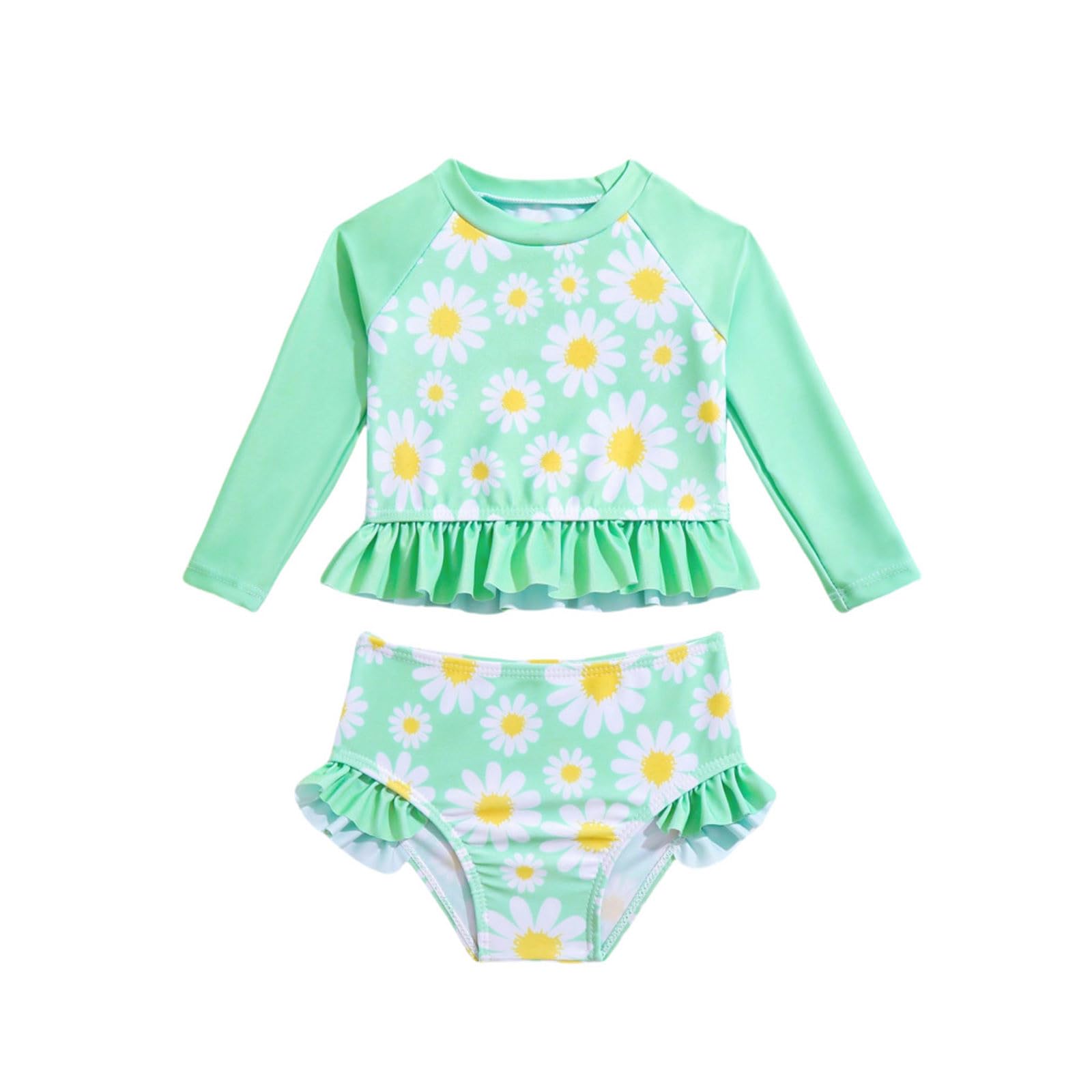 Swimwear Kids Girl - Traje de baño para niña de manga larga con pantalones triangulares, traje de baño de dos piezas