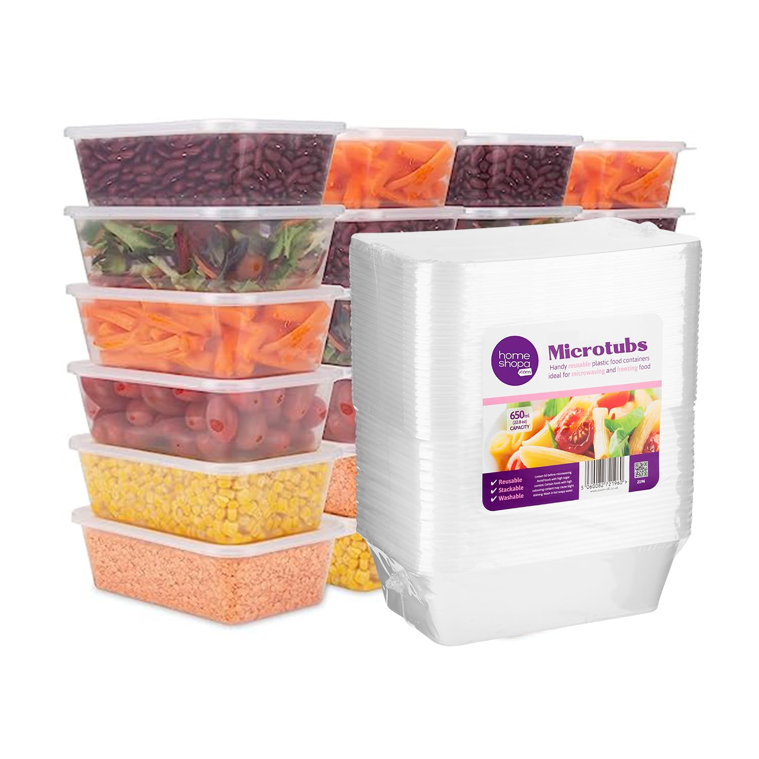 Homeshopa.com Homeshopa Plastic Food Storage Containers, 650Ml 75 Pack Rectangular Microwave Clear Container With Lids, Bpa Free, Stackable Airtight Reusable, Dishwasher & Freezer Safe, Meal Prep Takeaway Tubs