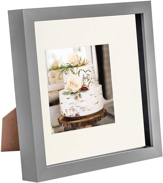 Nicola Spring 8 x 8 3D Shadow Box Photo Frame - Craft Display Picture Frame with 4 x 4 Mount - Glass Aperture - Grey/Ivory