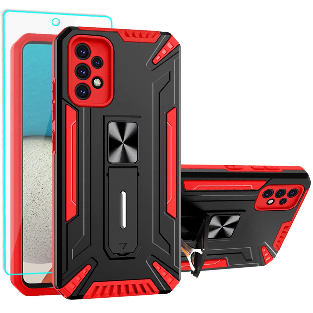 AozuotonSamsung A53 5G Case, Samsung Galaxy A53 5G Case, with HD Screen Protector, Cover with Ring Shockproof Protective Silicone Phone Cases for Samsung Galaxy A53 5G (Red)