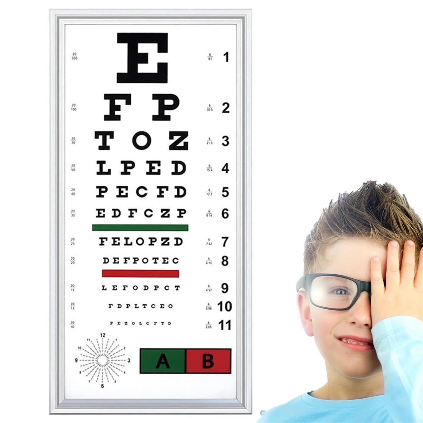Tabla optométrica logarítmica estándar con Caja de luz LED, sin decoloración ni Reflejos, para Pruebas de visión precisas en casa, en el Hospital y en la clínica.