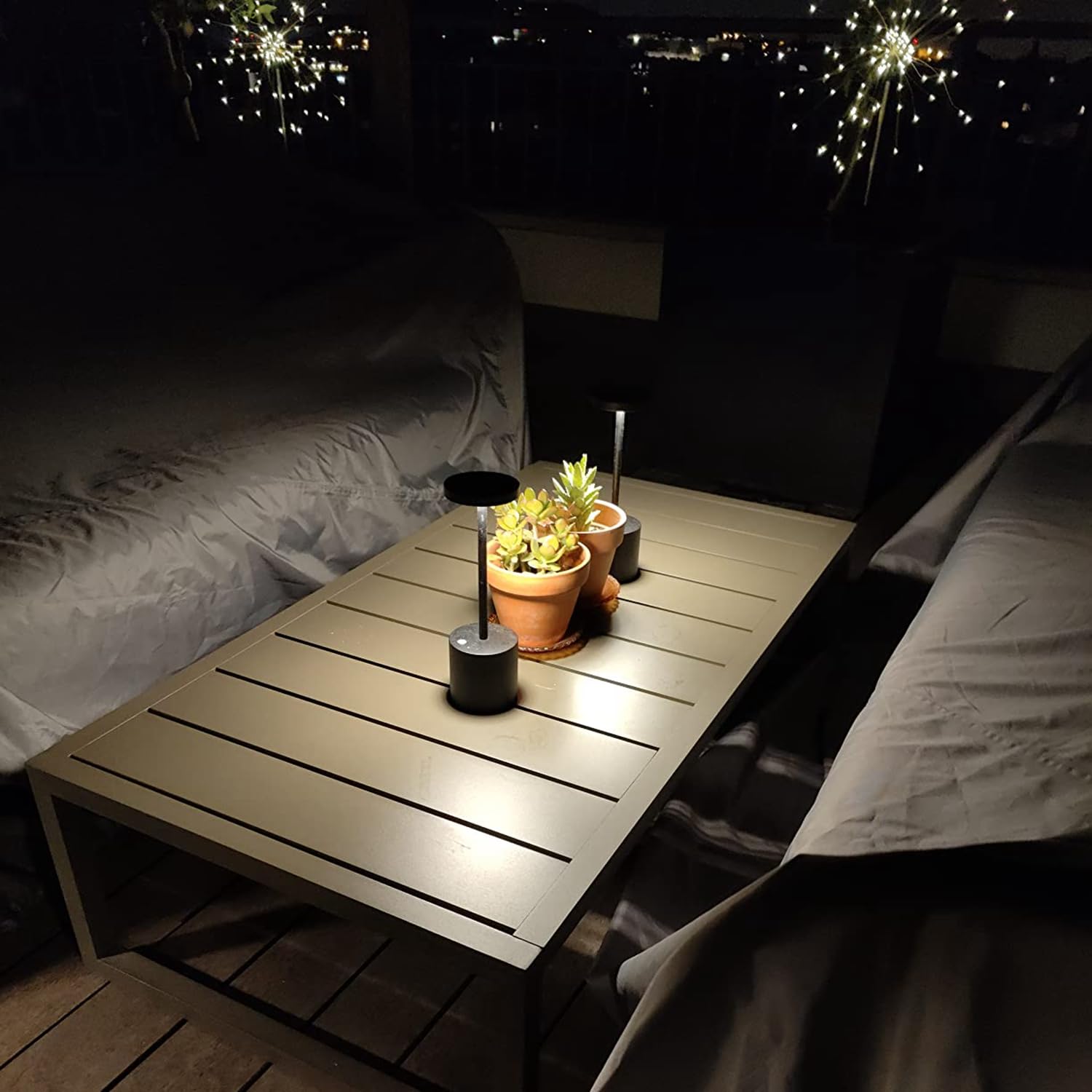 Verbesserte Kabellose Tischlampe, 5000mAh Akku, IP54 Wasserdicht, Aluminiumlegierung, 3 Farbmodi, Stufenloses Dimmen, bis zu 40 Stunden, für Paarabendessen/Restaurant/Schlafzimmer, Schwarzes 2 Set