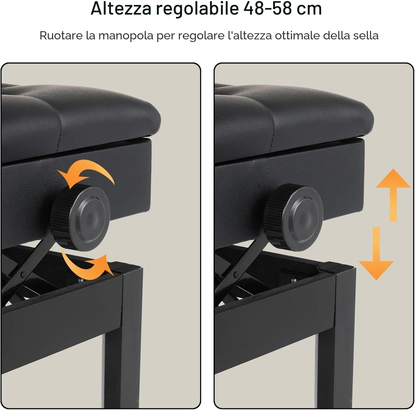 Sgabello Pianoforte Regolabile in Altezza 56x33x58CM, Panca con Spazio di Archiviazione, Carico Massimo 150KG, Nero
