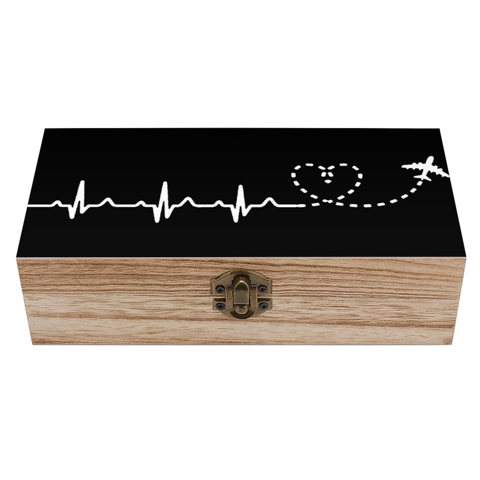 CGSBNGHA Airplane Pilot Heartbeat Wooden Storage Boxes with Lid Memory Box Decorative Organiser for Office And Home