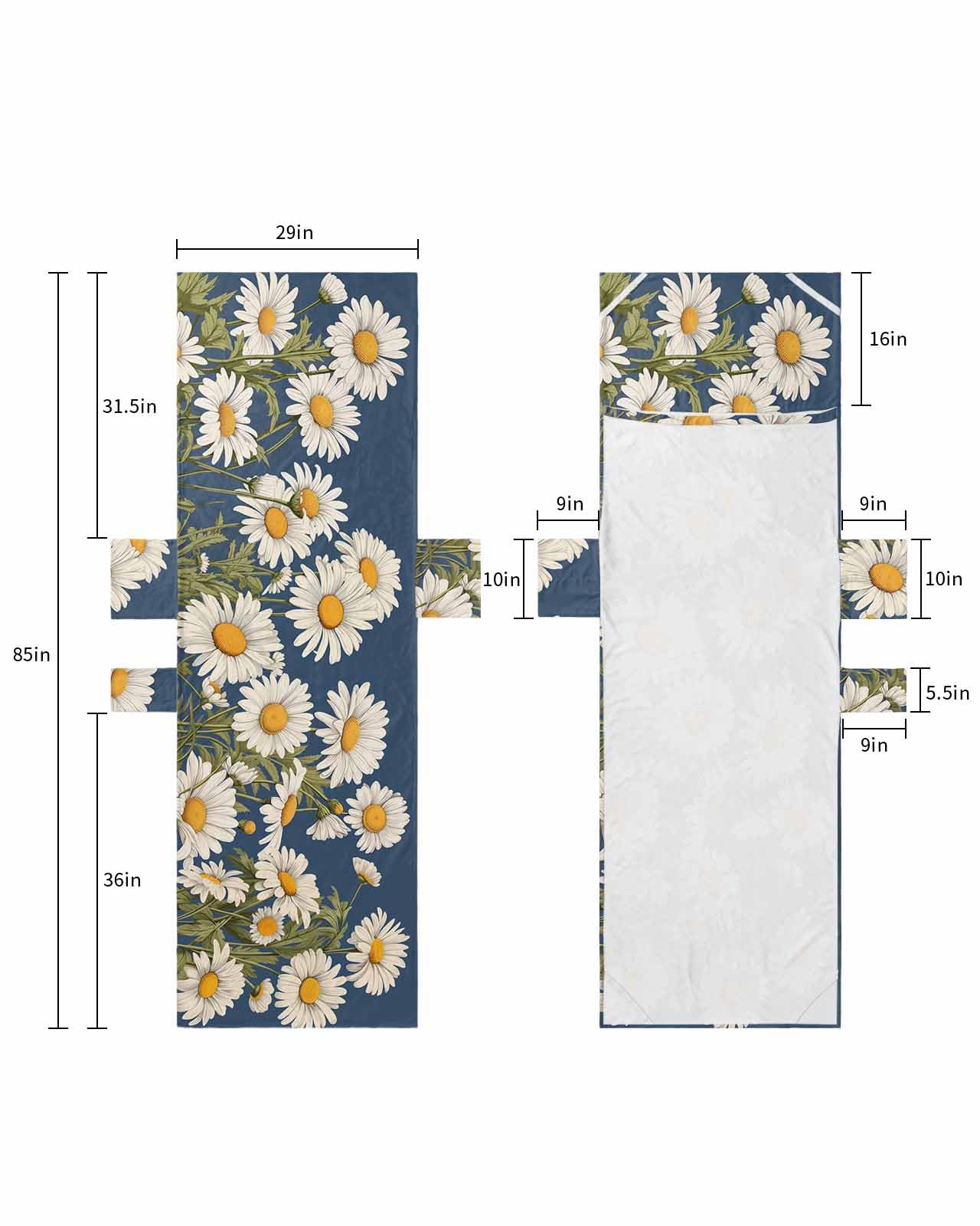 Daisy Beach Lounge Chair Towel Cover, Soft Chaise Lounge Towel with Side Pockets Patio Pool Chairs Cover for Beach/Pool Sunbathing 29x85 Spring Floral Summer Botanical Elegant Navy Blue