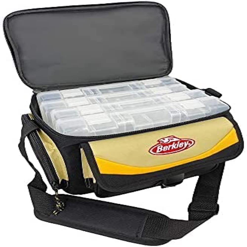 Berkley System - Practica Borsa da Pesca con 4 Scatole per Esche da Pesca e Scatole per Attrezzatura da Pesca con tracolla imbottita
