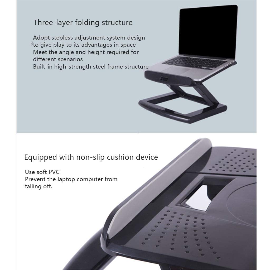 Supporto for Notebook for Computer Portatile Nero Pieghevole, Altezza Regolabile da 3 a 14 cm, Stand e titolari di Lettura dell'angolo Regolabile, Riser da Laptop in Metallo
