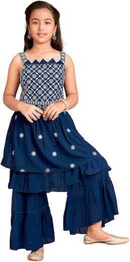 Aarika Girls Ethnic Wear Black Colour Thread Embroidery Kurti Sharara Set