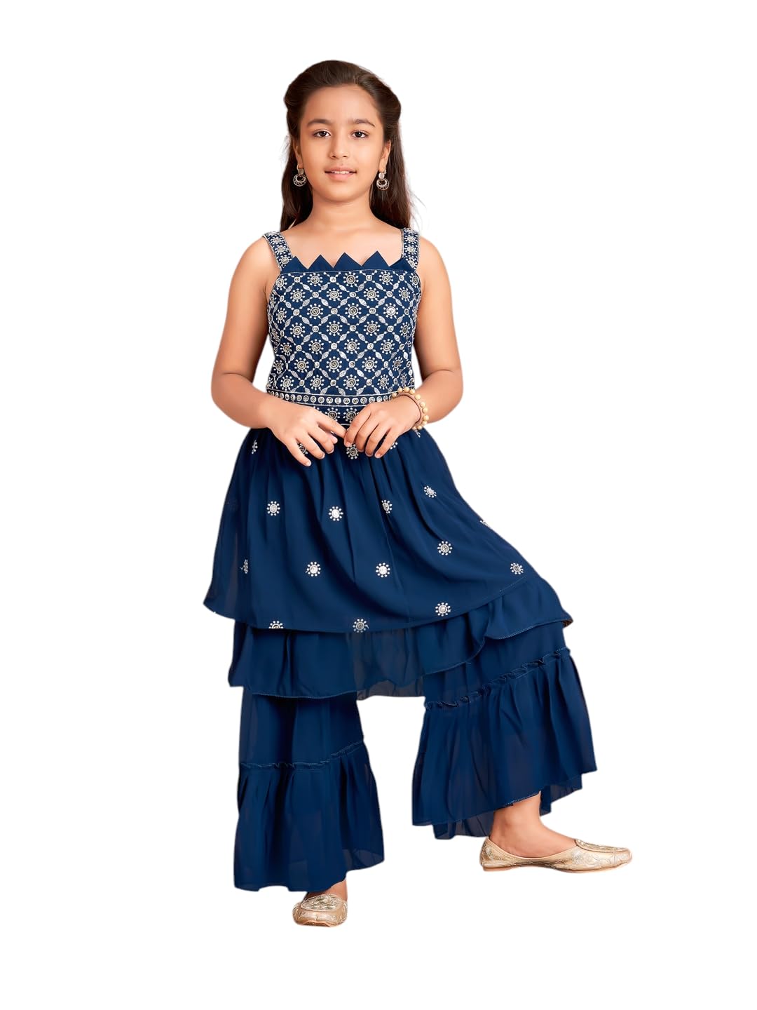 Aarika Girls Ethnic Wear Black Colour Thread Embroidery Kurti Sharara Set - Review, Price and Buying Guide
