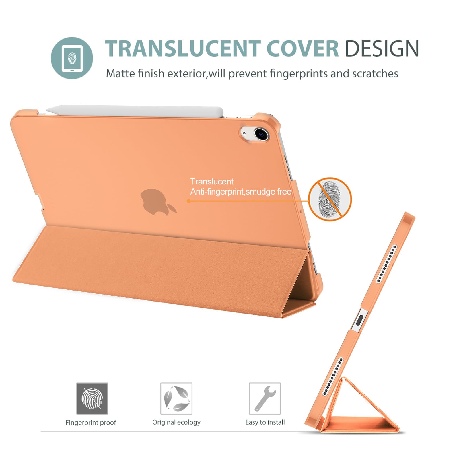 ProCase Cover iPad Air 11 Pollici M3/M2 2025/2024, Custodia iPad Air 5a 4a Gen (10,9 Pollici Modello 2022/2020), Supporta Ricarica di Pencil 2 Smart Cover Leggero Auto Svegliati/Sonno -Arancio