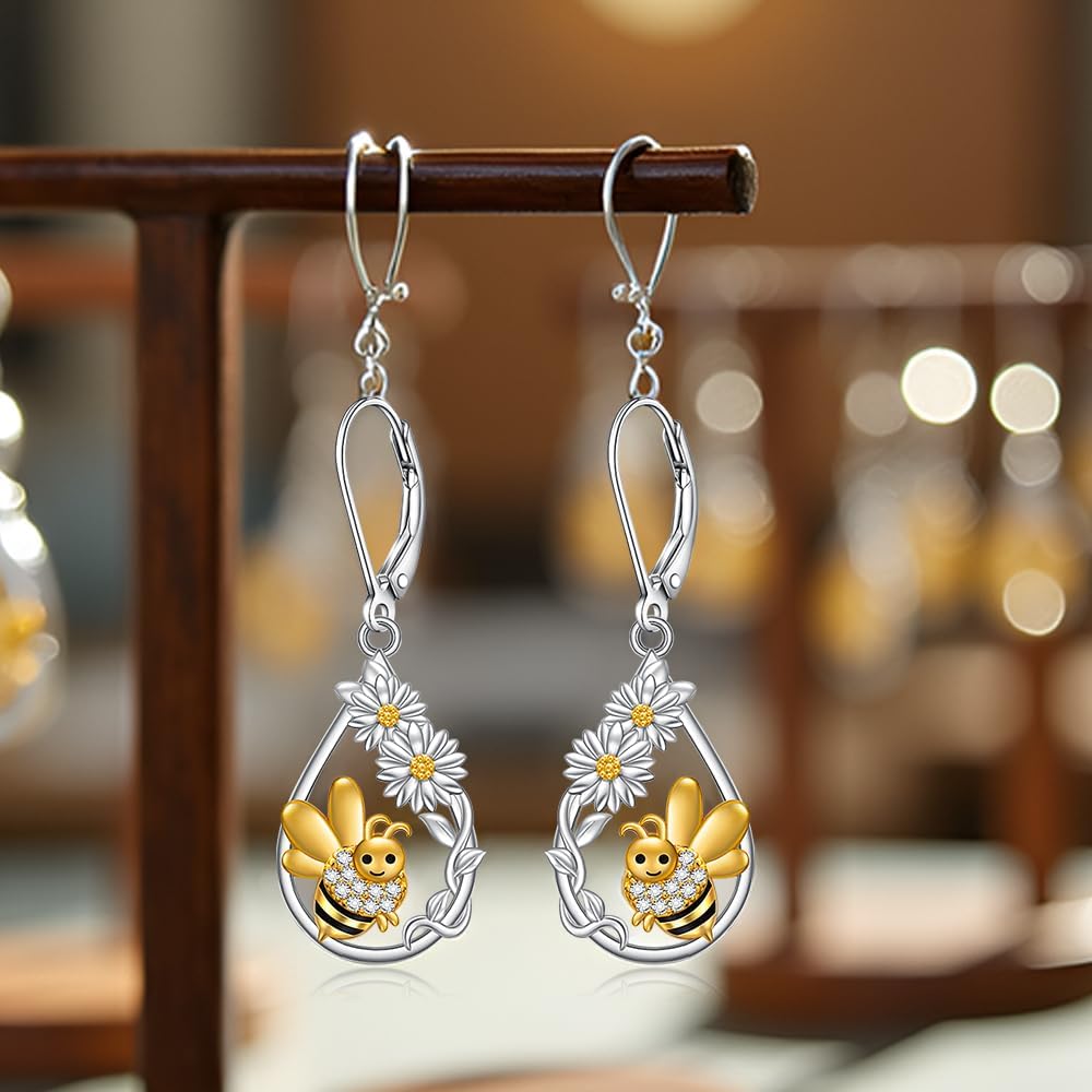 Bee Earrings for Women Sterling Silver Daisy Earrings Cute Animal Bee Jewelry Christmas Birthday Gifts for Women Lovers - Image 8