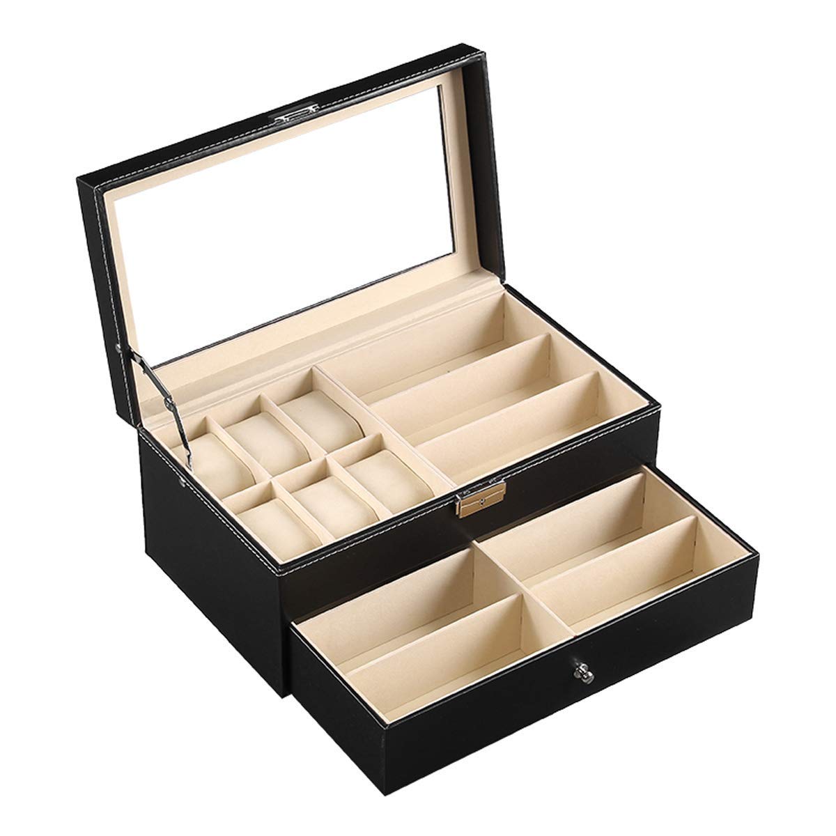 AUTOARK Boîte à Lunettes Cuir 12 Emplacements - Verrouillable Verre - Blanc AW-053