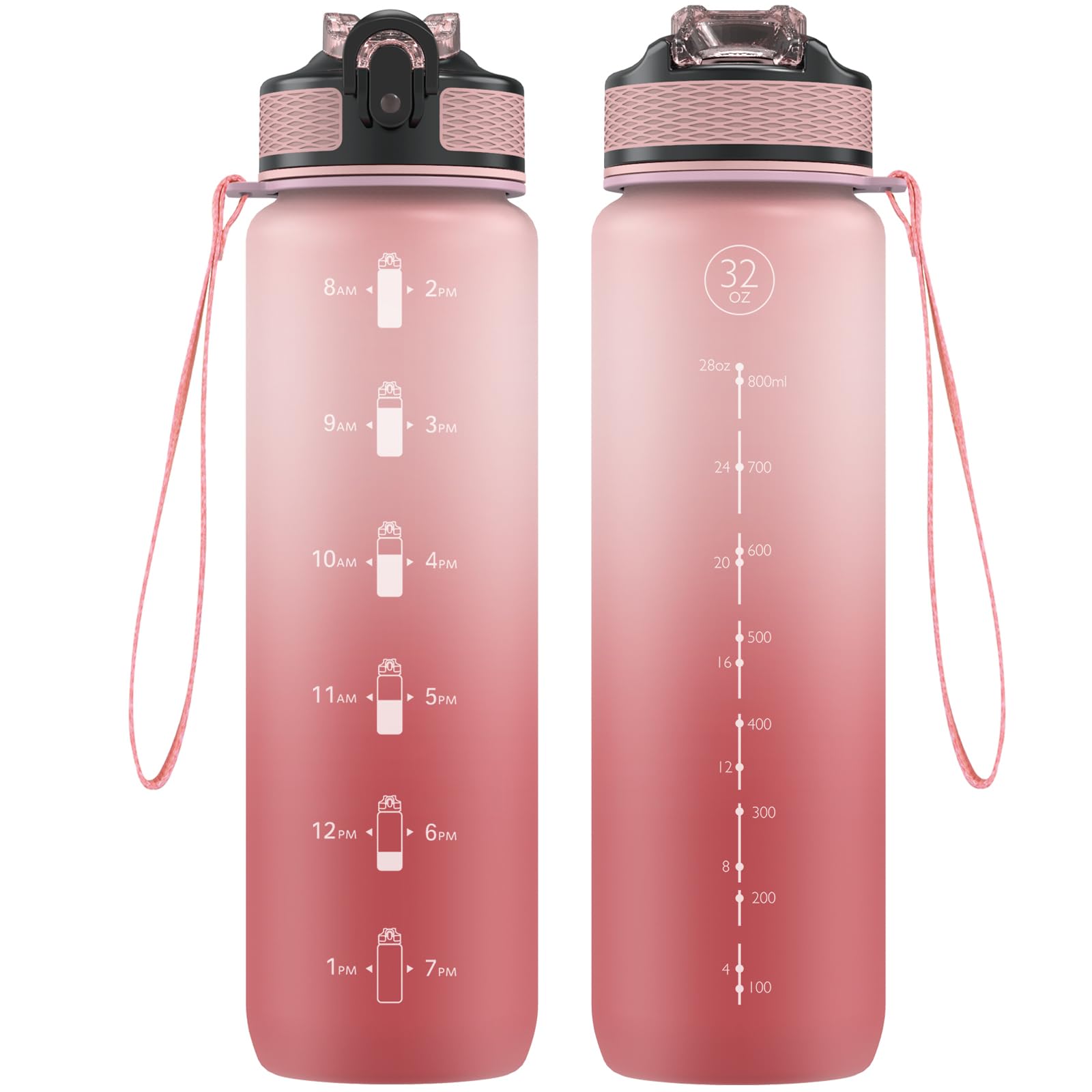 NAVTUE Trinkflasche, 1L Sport-Wasserflasche mit Strohhalm, Zeitmarkierungen, auslaufsicher, BPA-freiTritan, Wasserflasche für Schule Radfahren Laufen (1 Flasche)