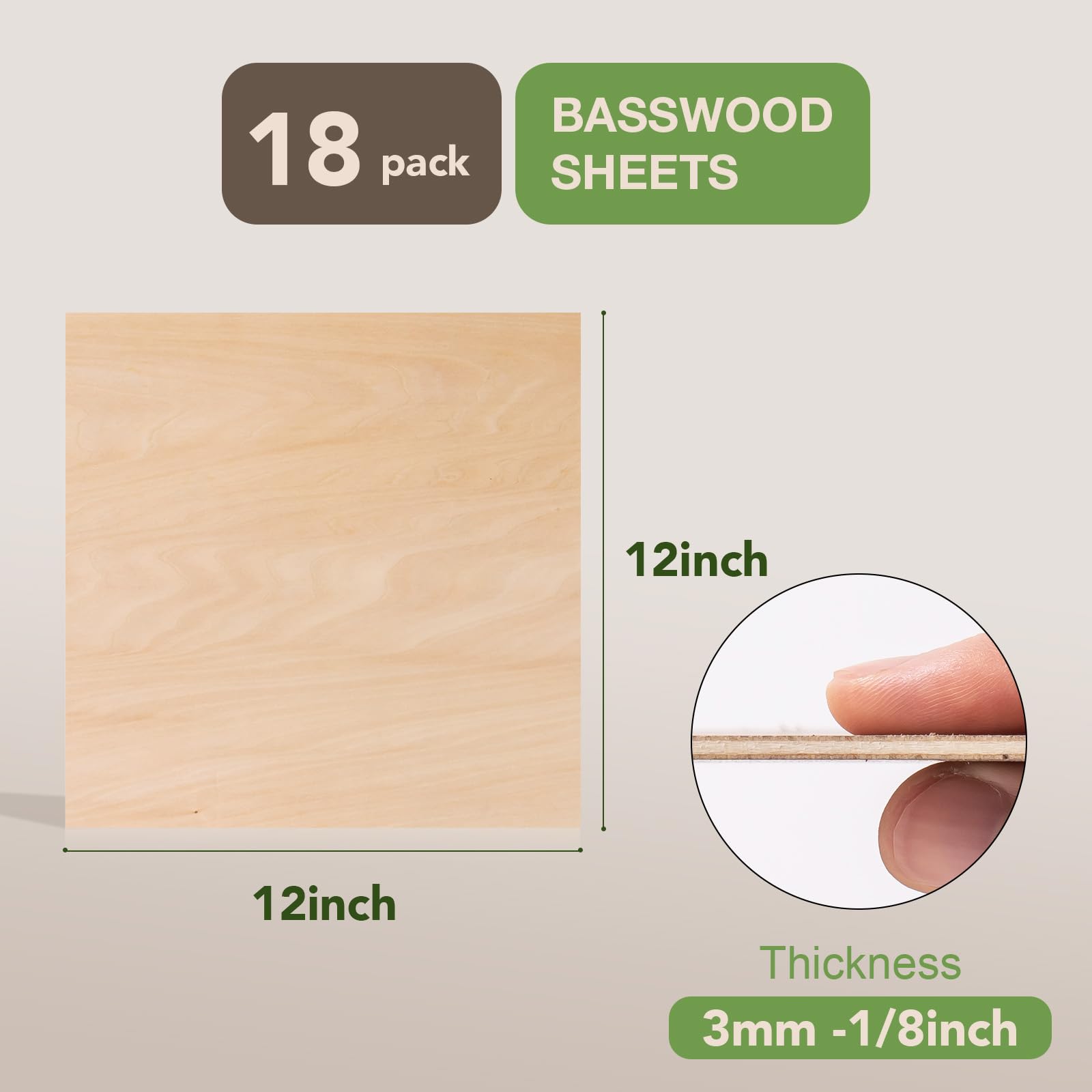 ROBOTIME Tablero Madera Contrachapada 3mm 30×30cm 18 Piezas Linden Tablero de Madera a Medida Para Bricolaje,Pirograbado Corte por Laser CNC Router Modelado