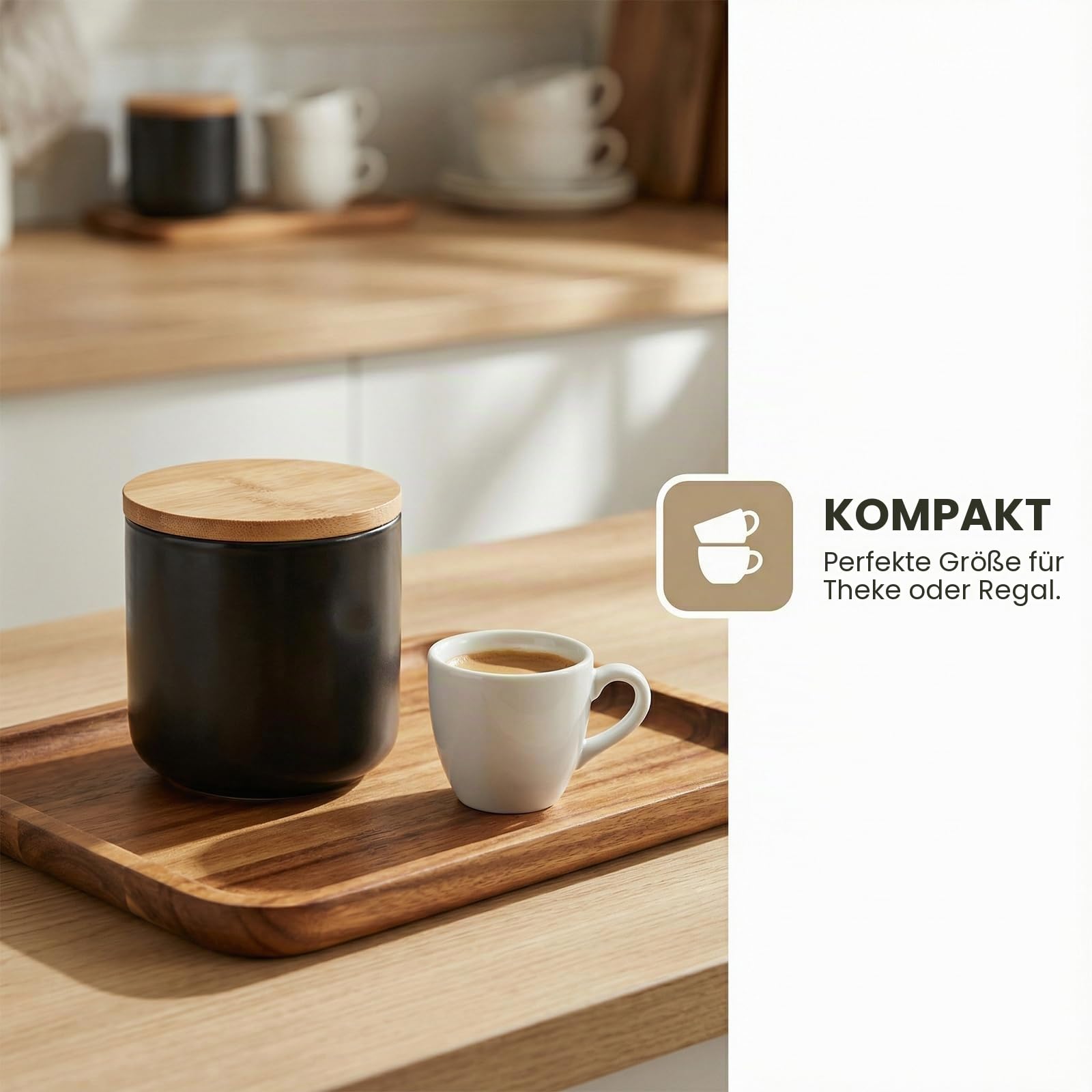 Amexo Schwarz Keramik Vorratsdose Kaffeedose mit Versiegeltem Bambusdeckel, Moderne Design Frischhaltedose 260ml/9oz Keramik Aufbewahrungsdosen für Tee Kaffee Bohne Zucker Gewürz Nüsse Korn Snack