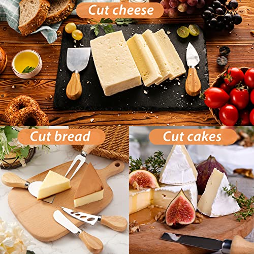 iTGOOS 6 Pieces Cheese Knife Gift Set Cheese Knives Set Stainless Steel Cheese Knife Cheese Fork Cheese Shovel with Oak Handle for Family Gathering Party Halloween Christmas - Image 5