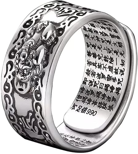 Anillos de dragón PiXiu de Feng Shui para hombres y mujeres, anillo de la buena suerte para el éxito de la riqueza de plata esterlina anillos