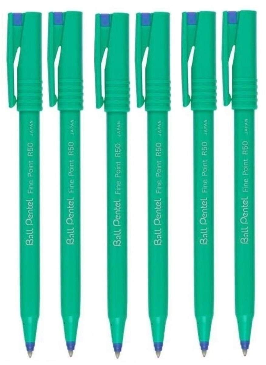 Blue R50 Rollerball Ball Pen Pens Fine 0.8mm Cushioned Nib Tip 0.4mm Line Width 77% Recycled (Pack Of 6)