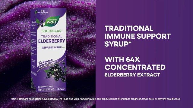 Nature’s Way Sambucus Elderberry Traditional Immune Syrup, Highly Concentrated Black Elderberry Extract, Traditional Immune Support*, Delicious Berry Flavored, 8 Fl Oz (Packaging May Vary)