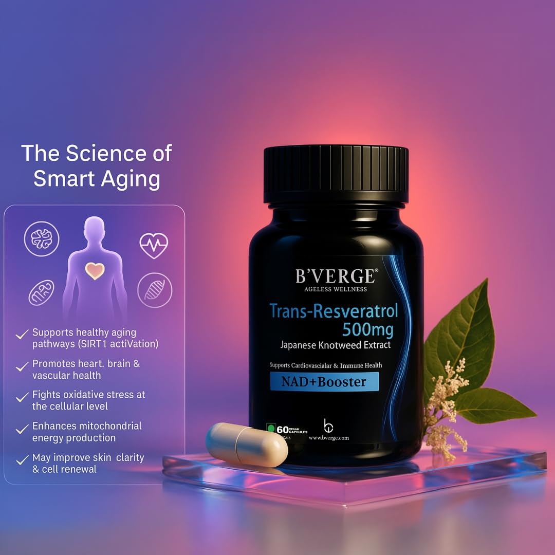 B’VERGE™ Pure Trans Resveratrol | 99.5% Purity | Boost metabolism, support heart health & reduce inflammation (500mg 60 capsules) 1