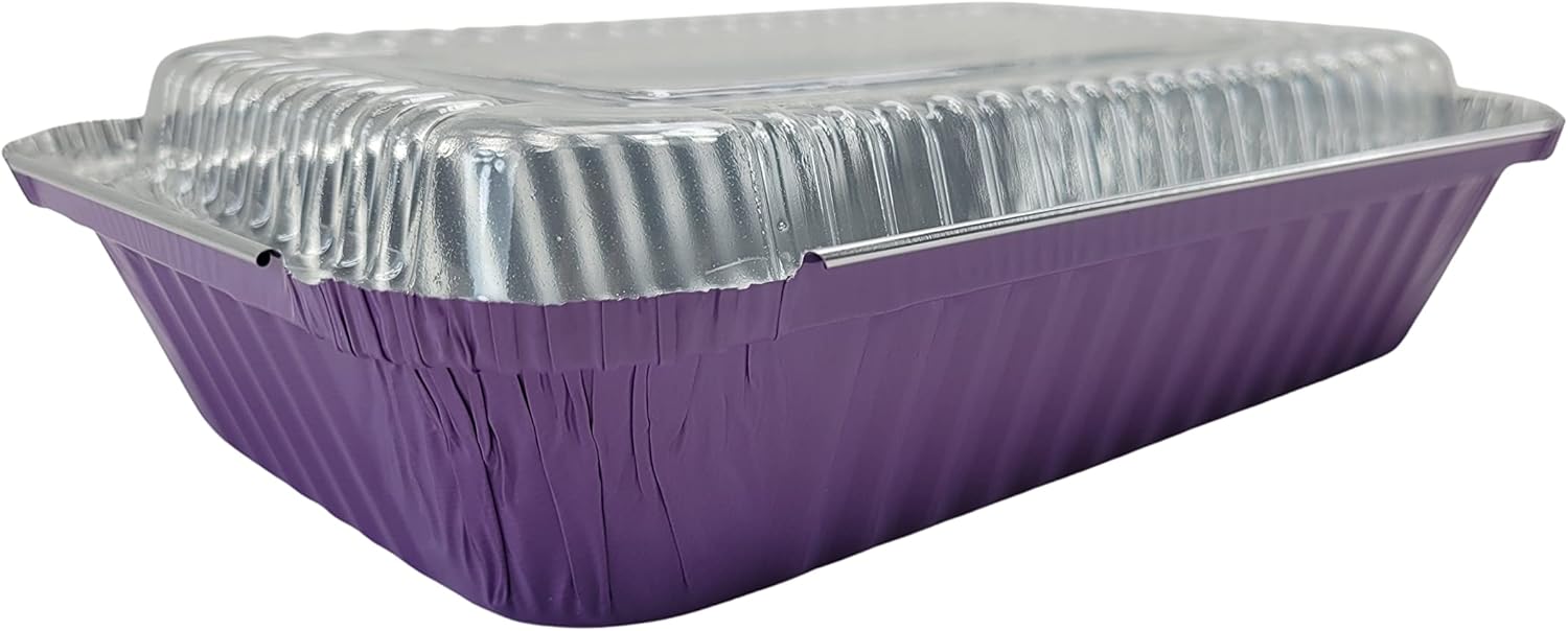 KitchenDance Colored 1.5 LB Shallow Foil Oblong Pan w/Plastic Lid - Aluminum Pans with Lids for Commercial and Home Kitchens - Durable Foil Containers with Lids for Cooking, Freezing, Storing - 6417P