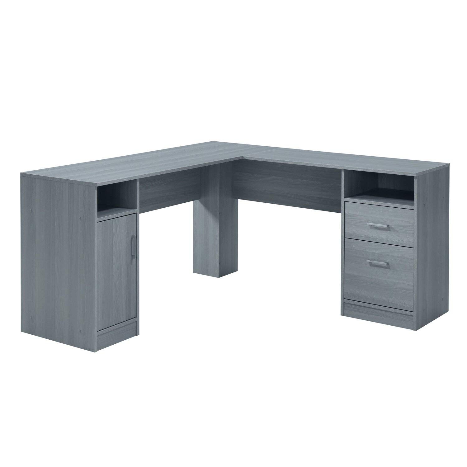 Techni Mobili Functional Storage L-Shaped Computer Desk, Grey & Rollingg File Cabinet, Regular, Gray
