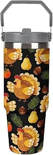 30 Oz Insulated Tumblers with Flip Straw Lid Top Handle Turkey Pear Persimmon Acorn Leakproof Reusable Vacuum Stainless Steel Travel Coffee Mug for Car