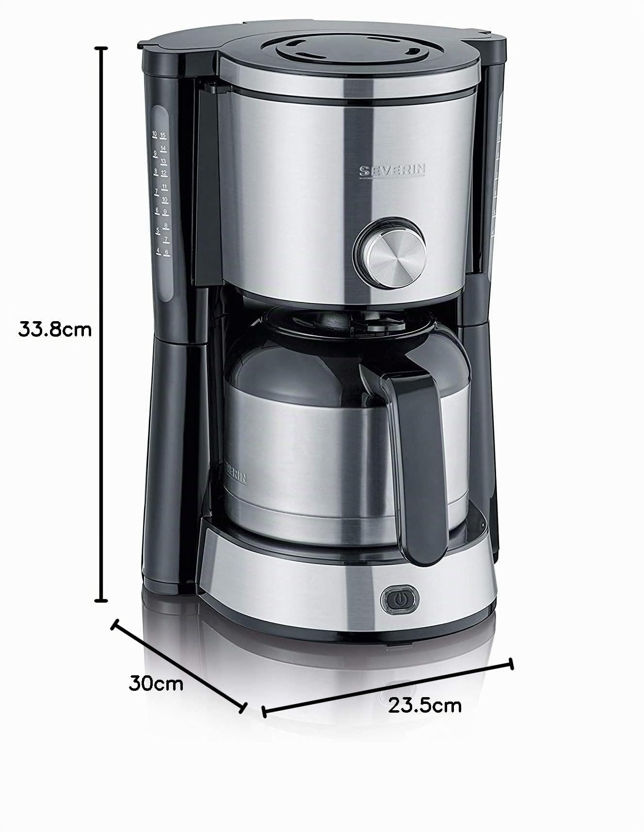SEVERIN Cafetière Filtre "TypeSwitch", 1 000W, 1L, Juqu'à 8 tasses, Sélecteur d’arôme, Verseuse isotherme, Inox/Noir, KA 4845