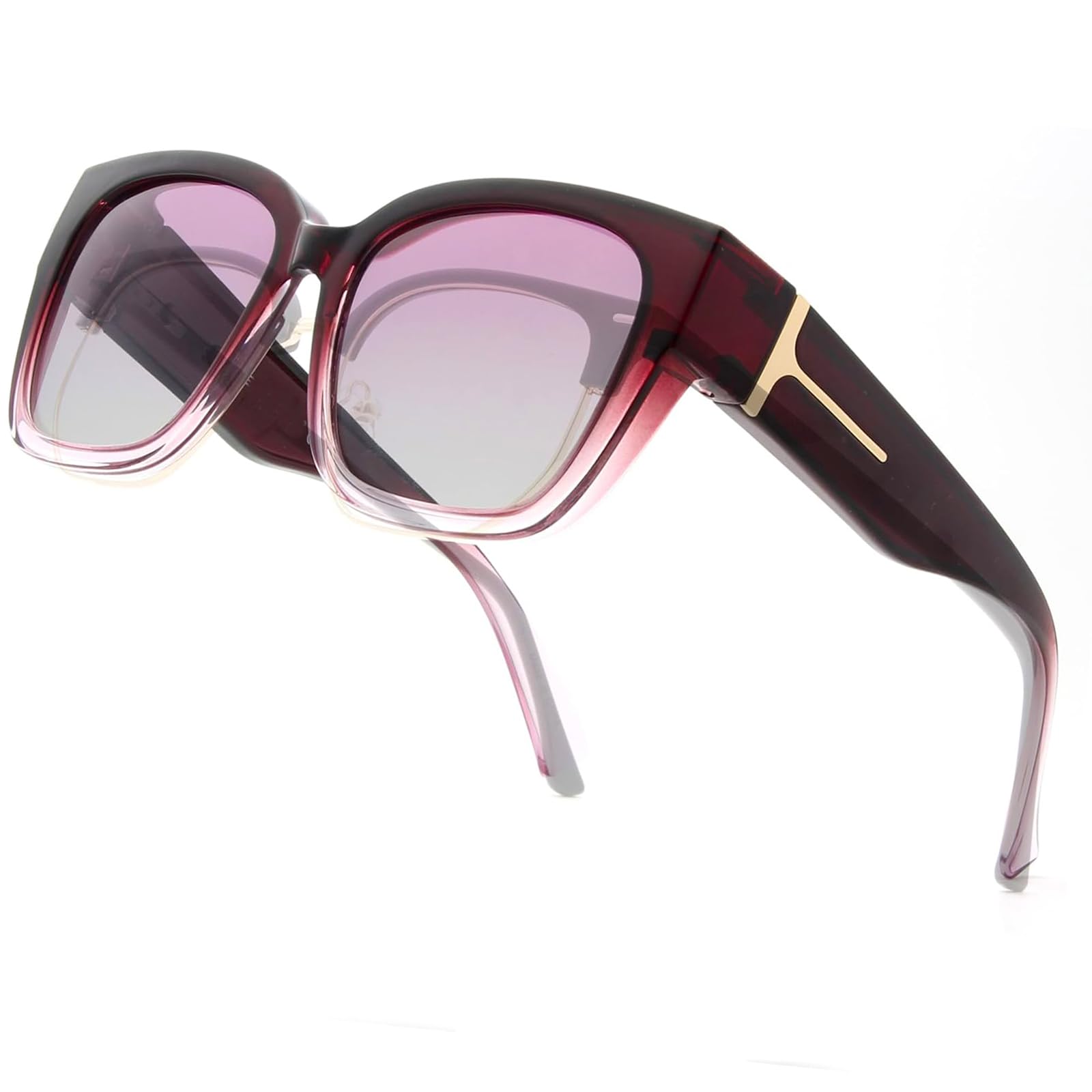 Sunglasses Over Glasses Women, Polarised Sunglasses for Glasses Wearers, Trendy Square Unisex Wrap-Around Sunglasses, UV400 Protection, Fit-Over Polarising Glasses for Driving, Fishing, Golf