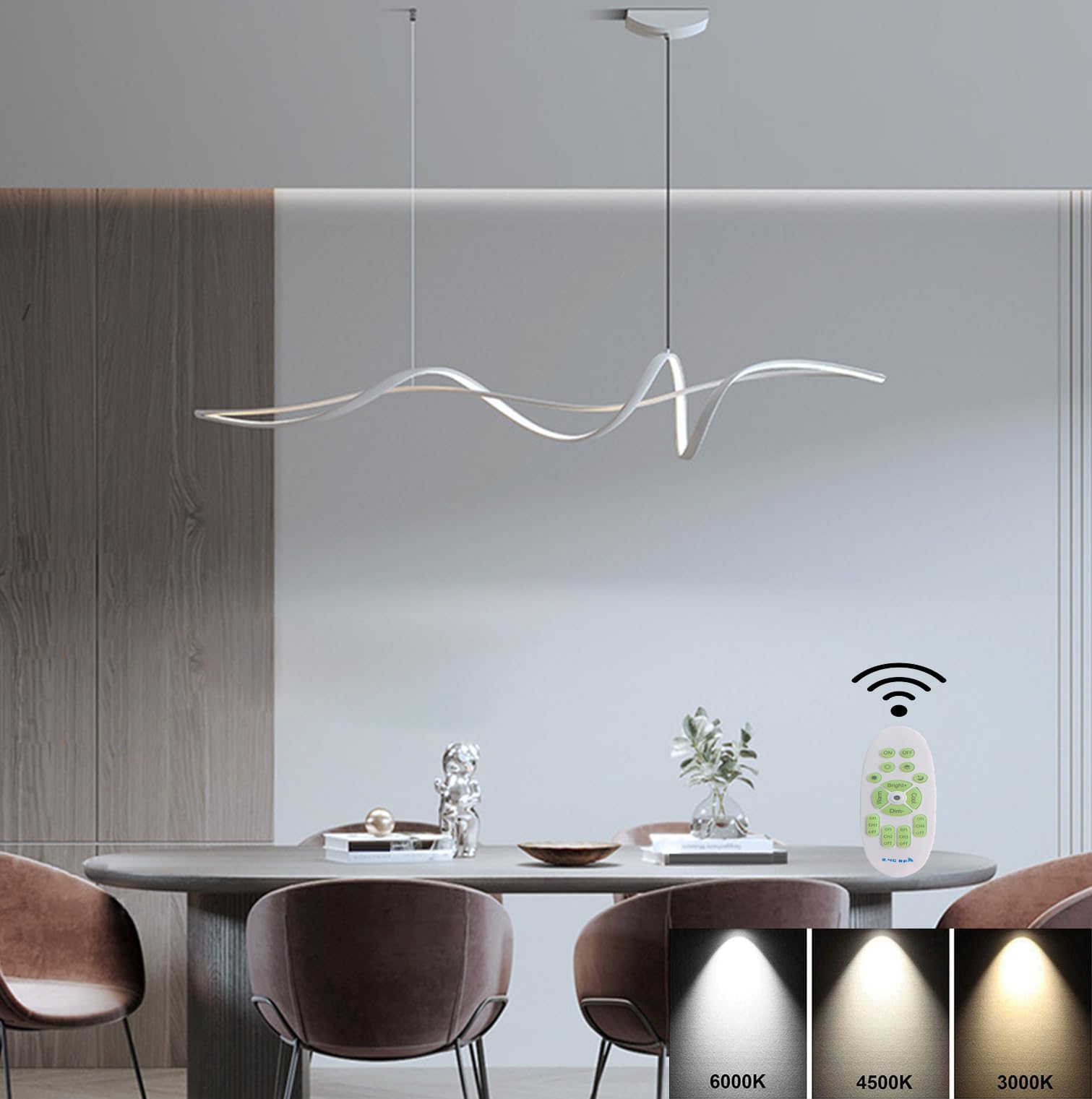 LAIDEPA Lampada a Sospensione LED Dimmerabile con Telecomando Luce Pendente Moderno Creativo Spirale Design Lampadario per Isola della Cucina Bar Sala da Pranzo Salotto Loft,Black,L100CM